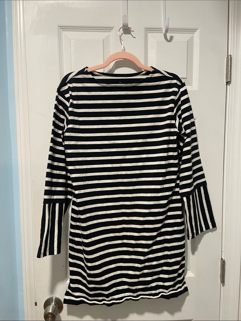 Everlane Black and White Striped Long Sleeve Dress